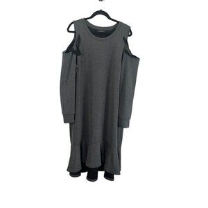 Lane Bryant Dress Size 18 Gray Cold Shoulder Neutral Minimalist Retro Skater